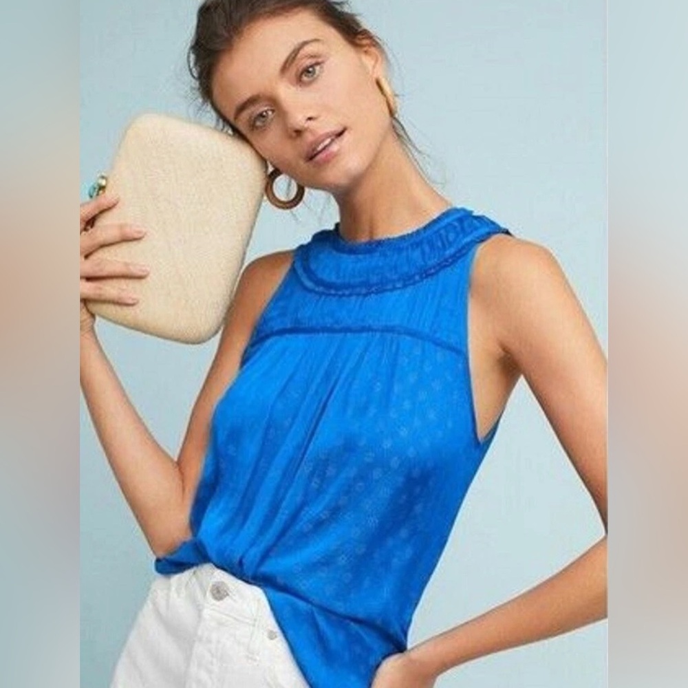 Anthropologie Maeve Royal Blue Clovis Pleated Sleeveless Blouse Top Size 10 EUC - Picture 11 of 11